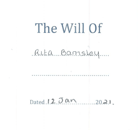 Rita Barnsley front page of will