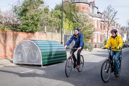 The bike hangar is on Kelross Road, Highbury, is one of hundreds in the borough: Pictured from left to right are: Bart Smith (Active Travel Programme Officer at Islington Council); Cllr Rowena Champion
