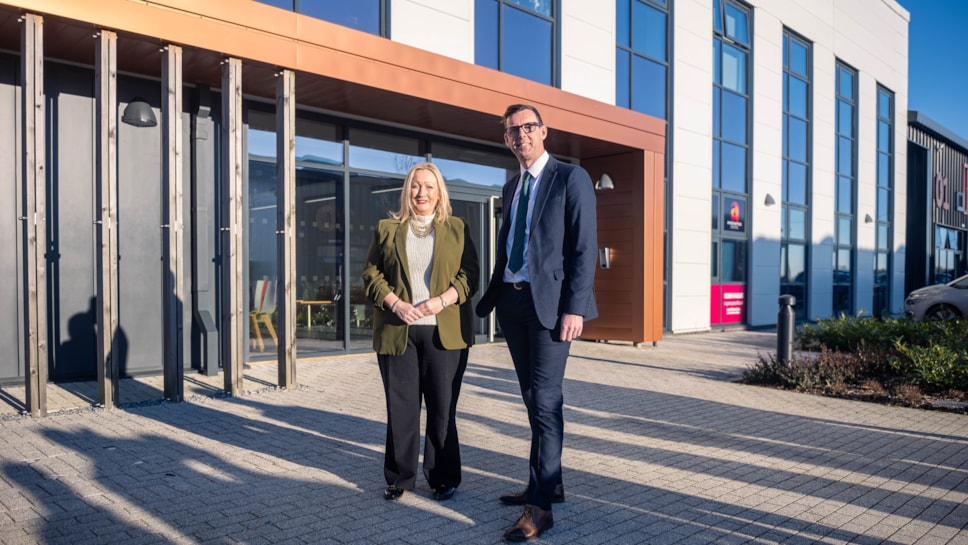 Cabinet Secretary for Economy, Energy and Planning, Rebecca Evans, with the leader of Carmarthenshire County Council, Cllr Darren Price