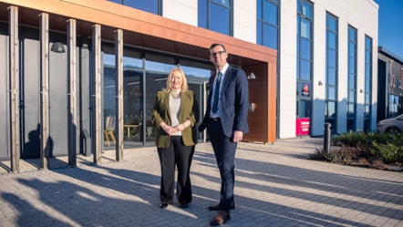 Cabinet Secretary for Economy, Energy and Planning, Rebecca Evans, with the leader of Carmarthenshire County Council, Cllr Darren Price