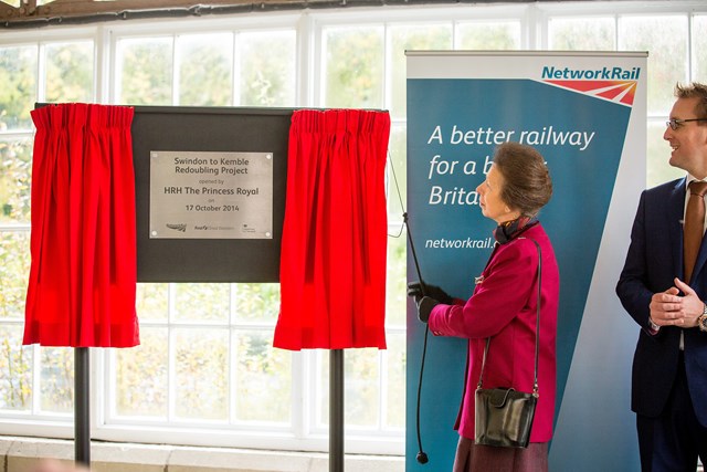 HRH The Princess Royal opens upgraded Swindon to Kemble rail line: HRH The Princess Royal unveils plaque to mark the official opening of the redoubled Swindon to Kemble line