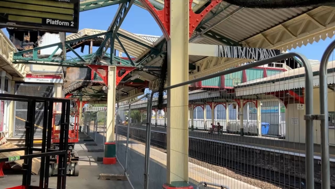 Work to restore Paignton station after fire damage (taken 29 July 2026)