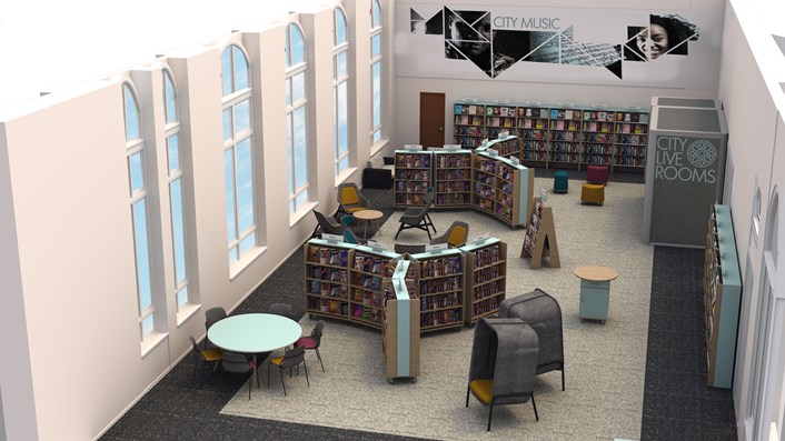 Leeds Central Library receives £500k funding boost: Impression of music library refurbishment