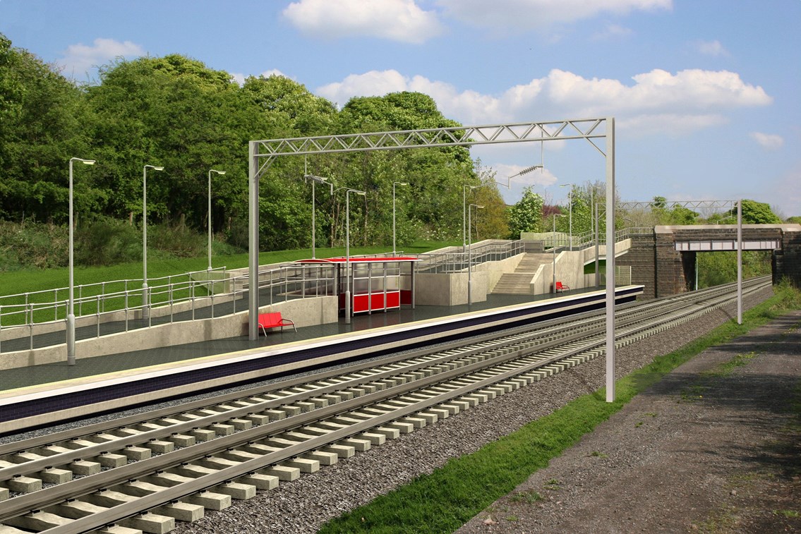Artist's impression, new station at Apperley Bridge: The station, which lies between Leeds and Shipley, is one element in a programme of investment by Network Rail and Metro to improve public transport throughout the area.