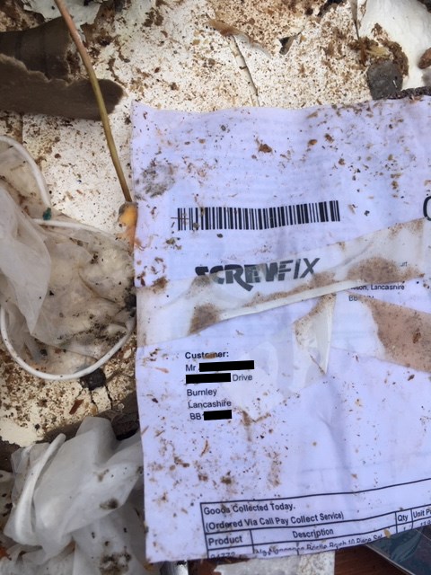 Burnley fly tipping invoice address redacted
