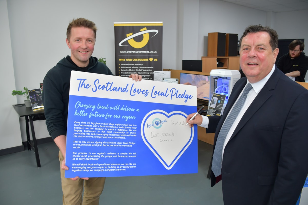 Craig Hume with Councillor Douglas Reid, Leader of East Ayrshire Council