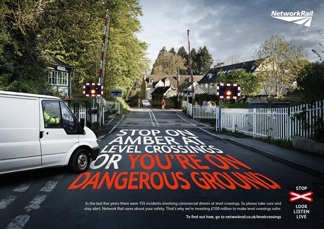 Driving home level crossing safety to Britain’s biggest road fleets this Christmas: Commercial drivers level crossing safety awareness campaign poster