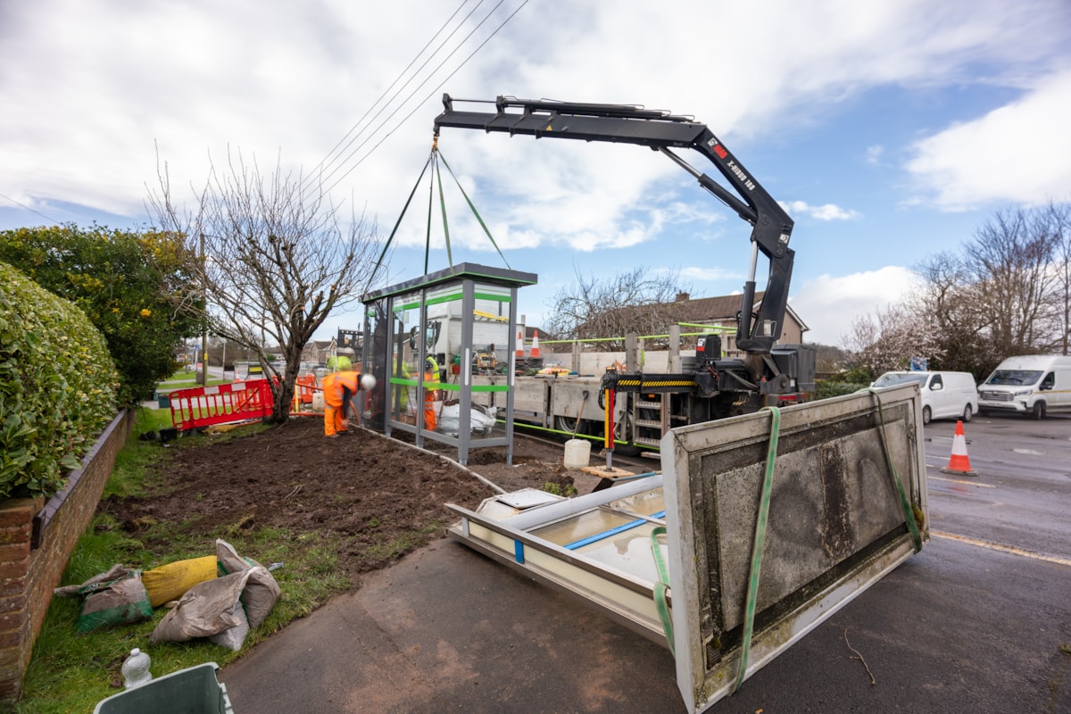 Living bus shelter being installed in Weston super mare
