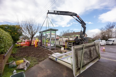 Living bus shelter being installed in Weston super mare