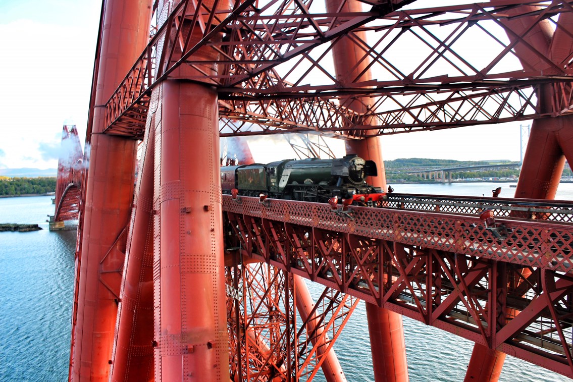 Flying Scotsman tours of Scotland reinstated: Flying Scotsman Forth Bridge May 15, 2016