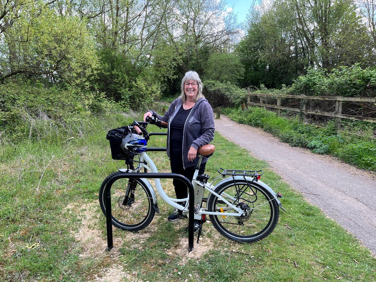 Cllr Layton at the bike stands