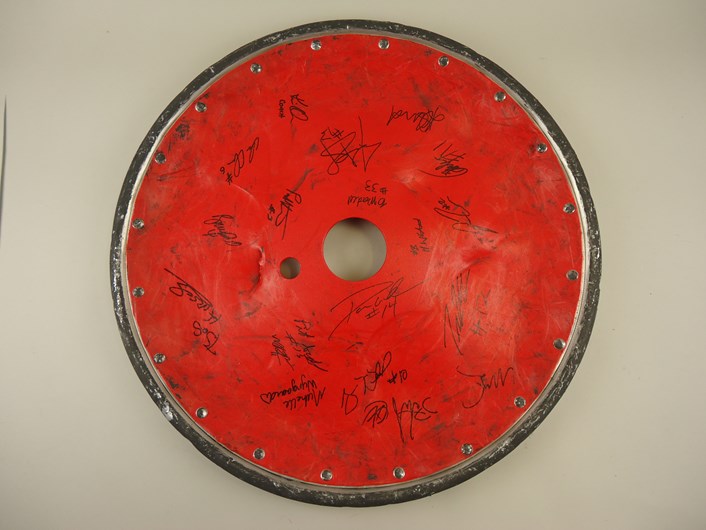 Leeds Museums and Galleries object of the week- Paralympic wheelchair rugby wheel guard: pleasecreditnormantaylorleedm.e.2013.0031.0002.jpg