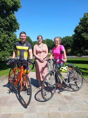 Cyclists with the mayor for a charity bike ride