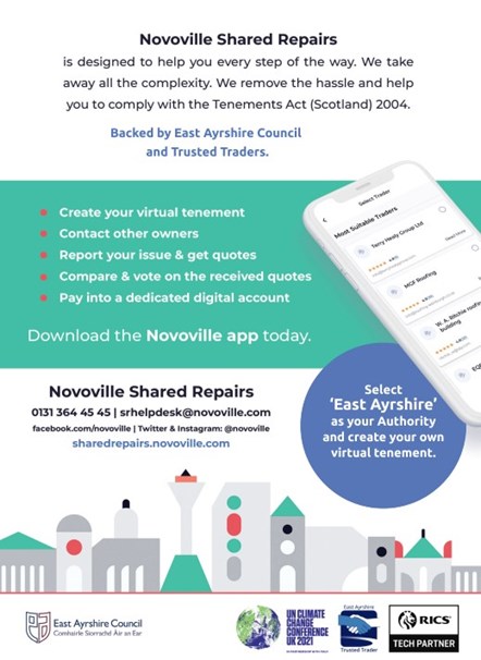 Poster outlining function of Novoville app