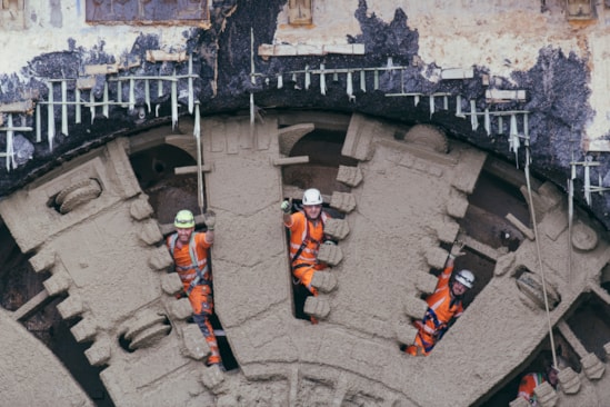 Members of the tunnelling team inside the cutterhead at the breakthrough of TBM Cecilia at Chiltern tunnel