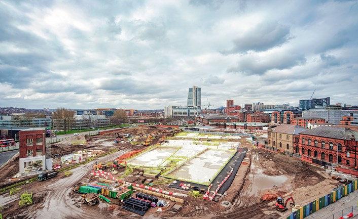 Aire Park site 1: View of the Aire Park site, looking west. Credit: Leeds City Council.