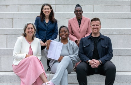 Mayor Caroline Woodley, Cllr Anya Sizer, Deputy Mayor Anntoinette Bramble and Executive Headteacher Adam Hall with student Chantelle (centre) at Cardinal Pole