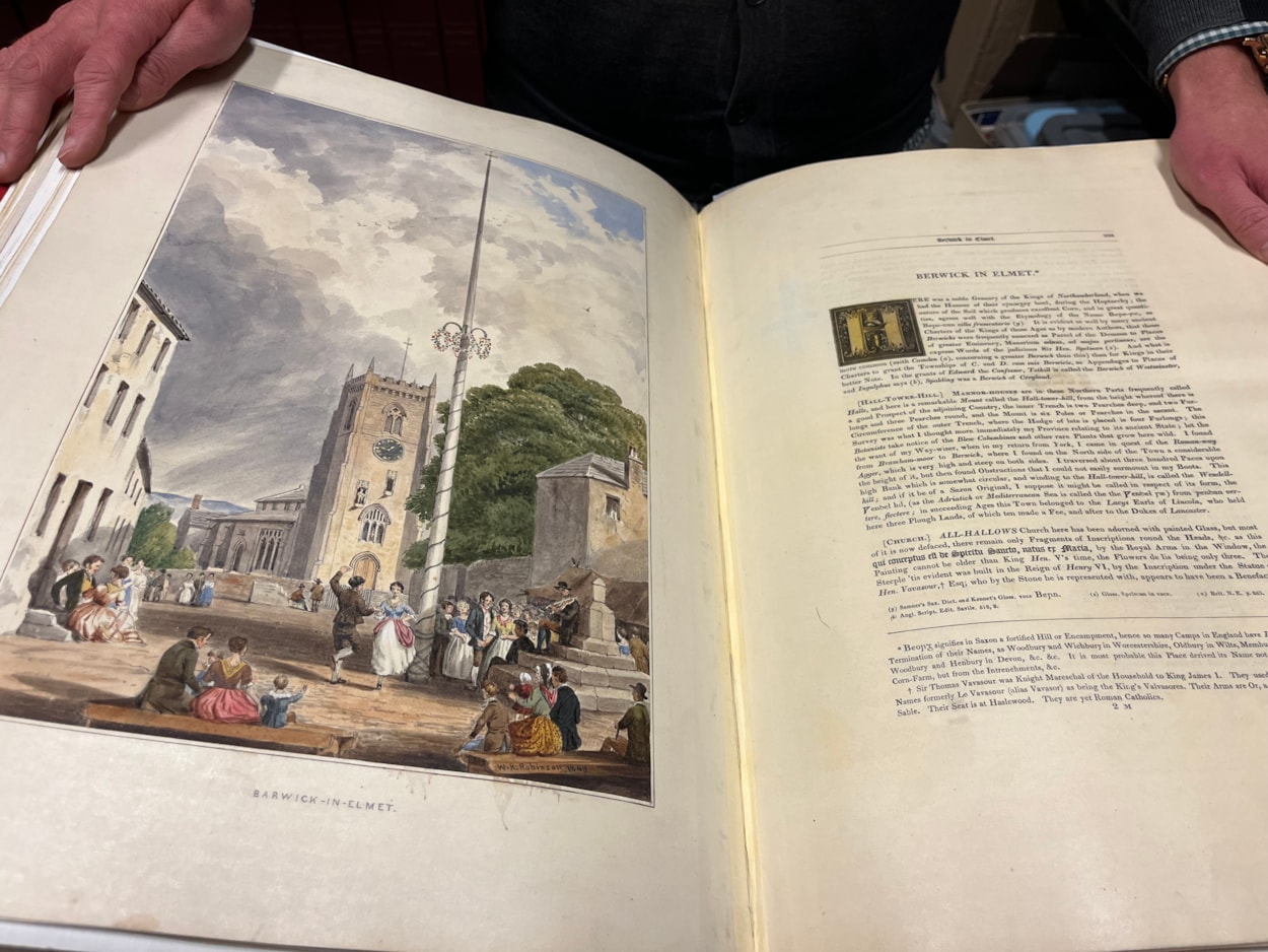 Leeds histories: The culmination of his life’s work, Boyne’s collection of seven huge folios is also part of the library’s collection and includes magnificent images of locations including Temple Newsam and Kirkstall Abbey, genealogies, notable antiquities, coats of arms and maps of the city.