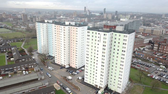 Shakespeare buildings: A photo of Shakespeare Towers, Grange and Court after recent works to improve energy efficiency of the buildings.