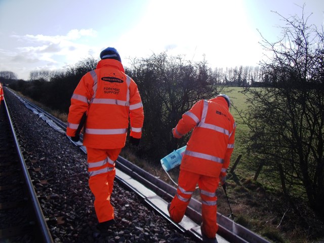 West Midlands cable being sprayed with SmartWater: Cable being sprayed with forensic liquid in the war on cable theft.