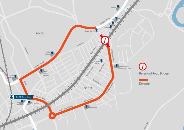 Beresford Road Bridge diversion map