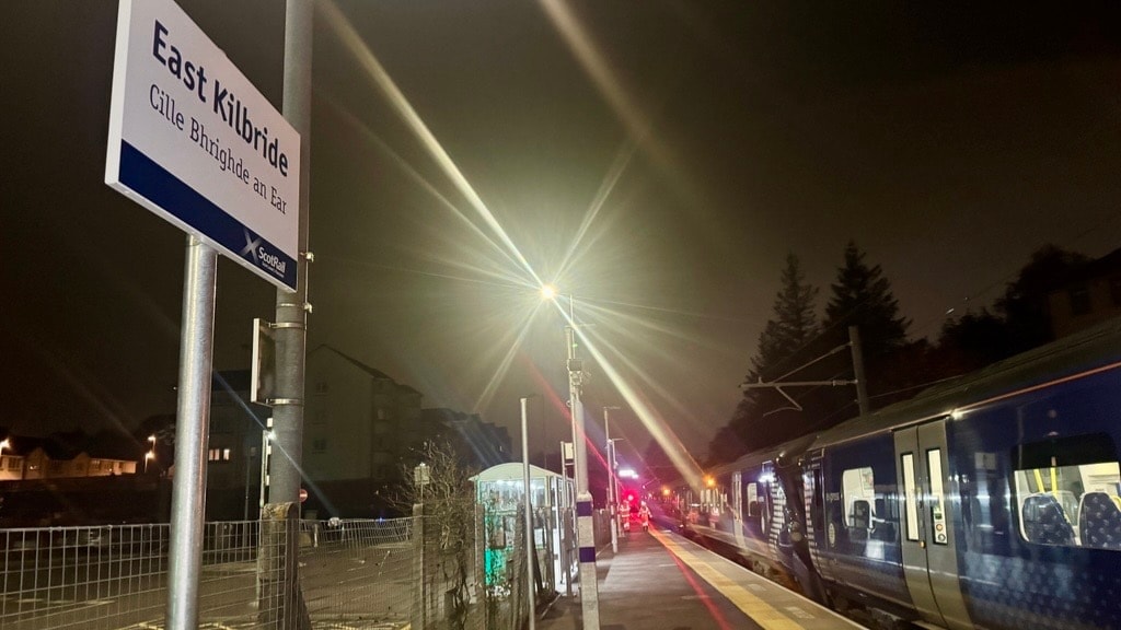 First test run for electric trains on East Kilbride line: Electric Class 385 at East Kilbride 15 Oct 2025