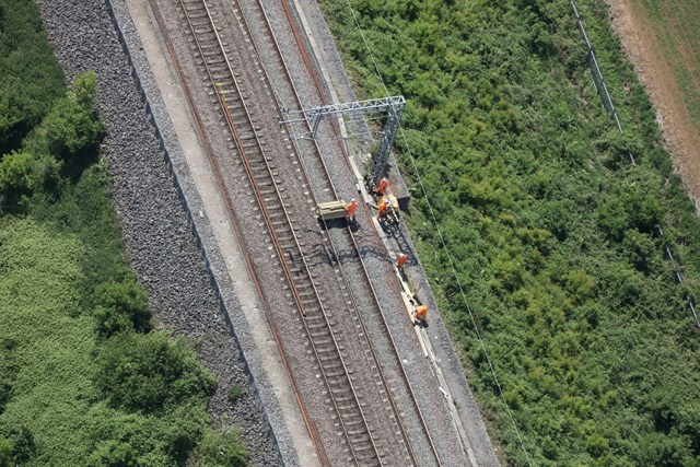 Track work between Milton Keynes Rugby Credit - Network Rail Air Operations @nrairops 