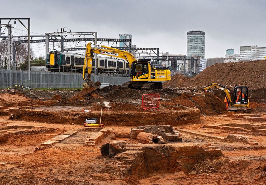 Curzon Street Roundhouse April 2020: Credit: McAuliffe/ Jeremy de Souza

HS2 Ltd has unearthed what is thought to be the world's oldest railway roundhouse at the construction site of its Birmingham Curzon Street station

(Curzon Street, Curzon, Birmingham, Phase One, railway, archaeology, remains, history, historic, turntable, roundhouse, locomotive, old station)

Internal Asset No. 15295