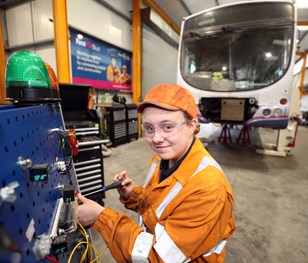First Bus apprentice Maddison at Reaseheath training academy
