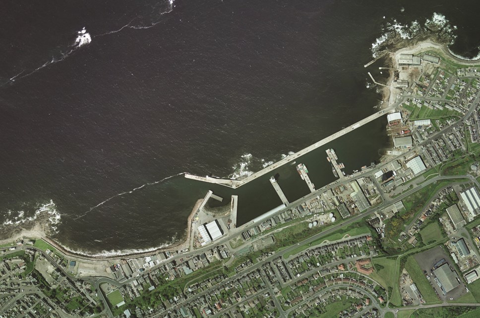 Aerial picture of Buckie harbour.