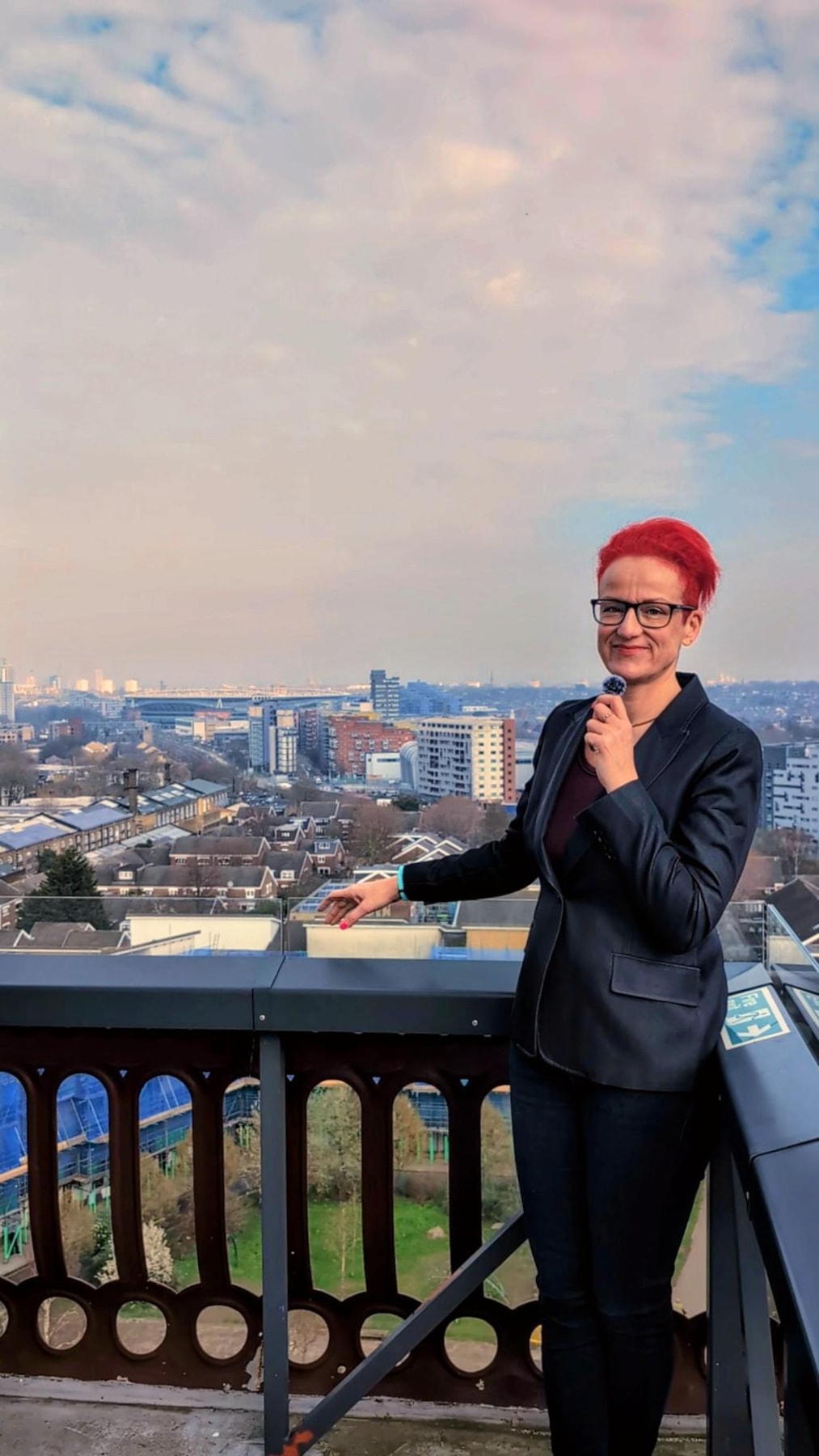 Cllr Sheila Chapman, Executive Member for Equalities, Communities, and Inclusion, stood at the top of Cally Clocktower looking over Islington