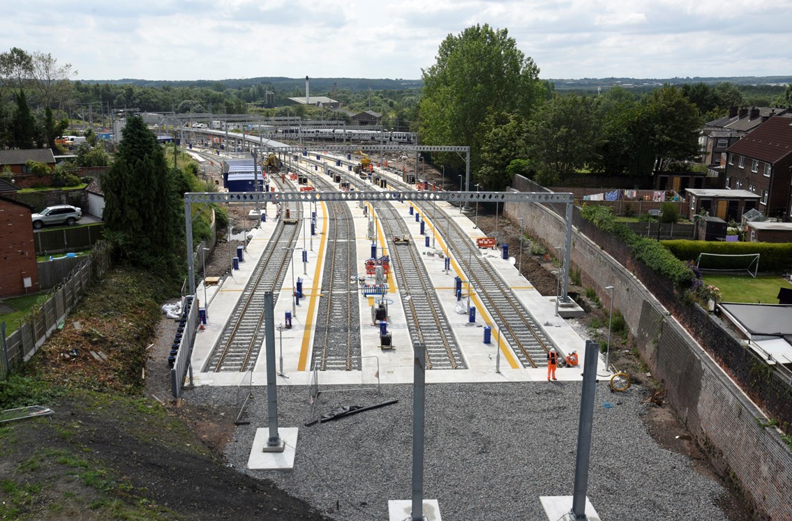 Aerial view showing the stabling area for Northern's new trains