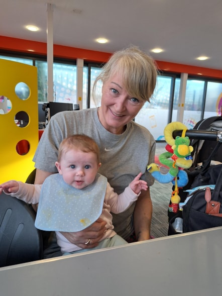 Grandmother Joanna Fields with granddaughter Florence, 6 and a half months