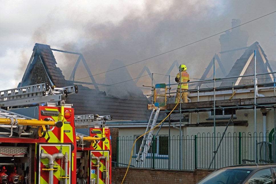 Firefighters putting out Manorbier School fire