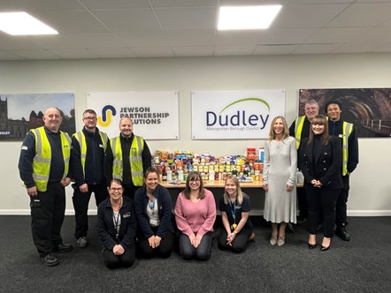 Dudley Council's housing maintenance team with Jewson Partnership and their foodbank donation