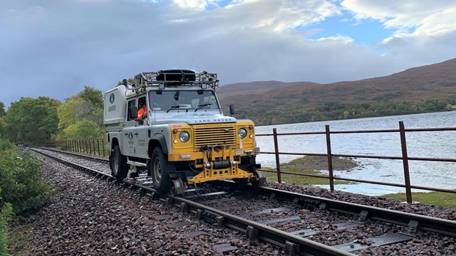 Banishing the autumn blues - specially adapted Land Rover helping keep Devon’s railway track leaf-free this autumn: A specially-adapted 'Sand Rover' in action