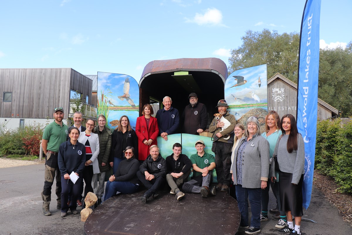 Cllr Lisa Spivey and Cllr Juliet Layton with members of the Cotswold Lakes Trust and the completed Beaver Bus.