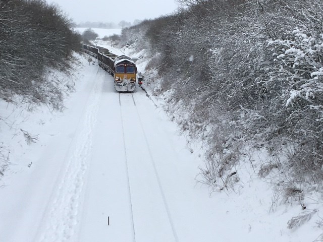 Freight train in the snow