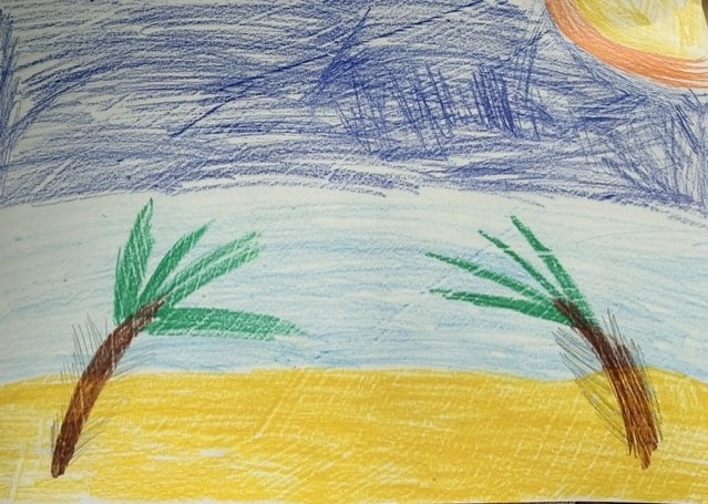 Foster 4 Leeds Light Night - Sunset in Croatia: The drawing created by a 14-year-old boy in foster care, of his Croatian holiday, which has been turned into a neon rope light for Light Night Leeds.