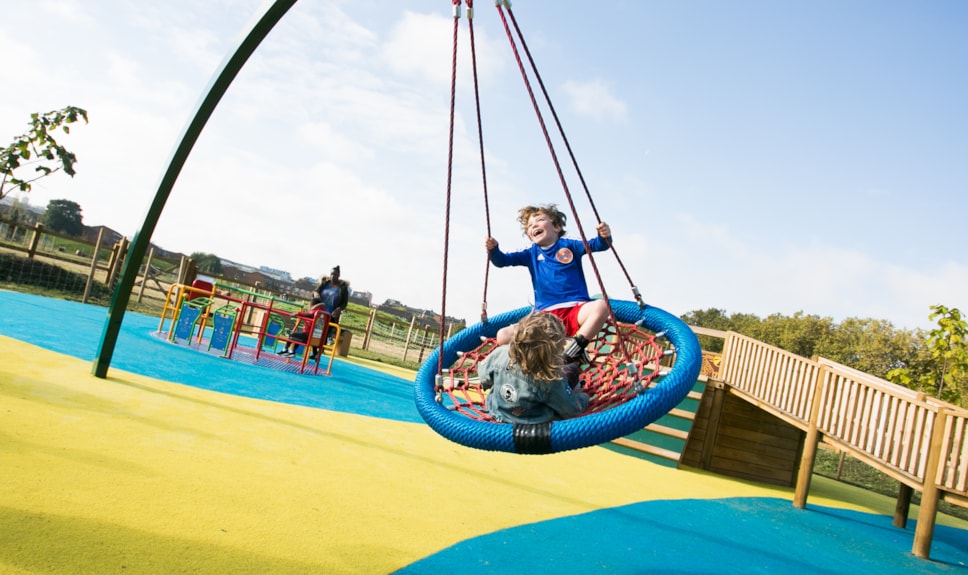 a child plays in Mabley Green