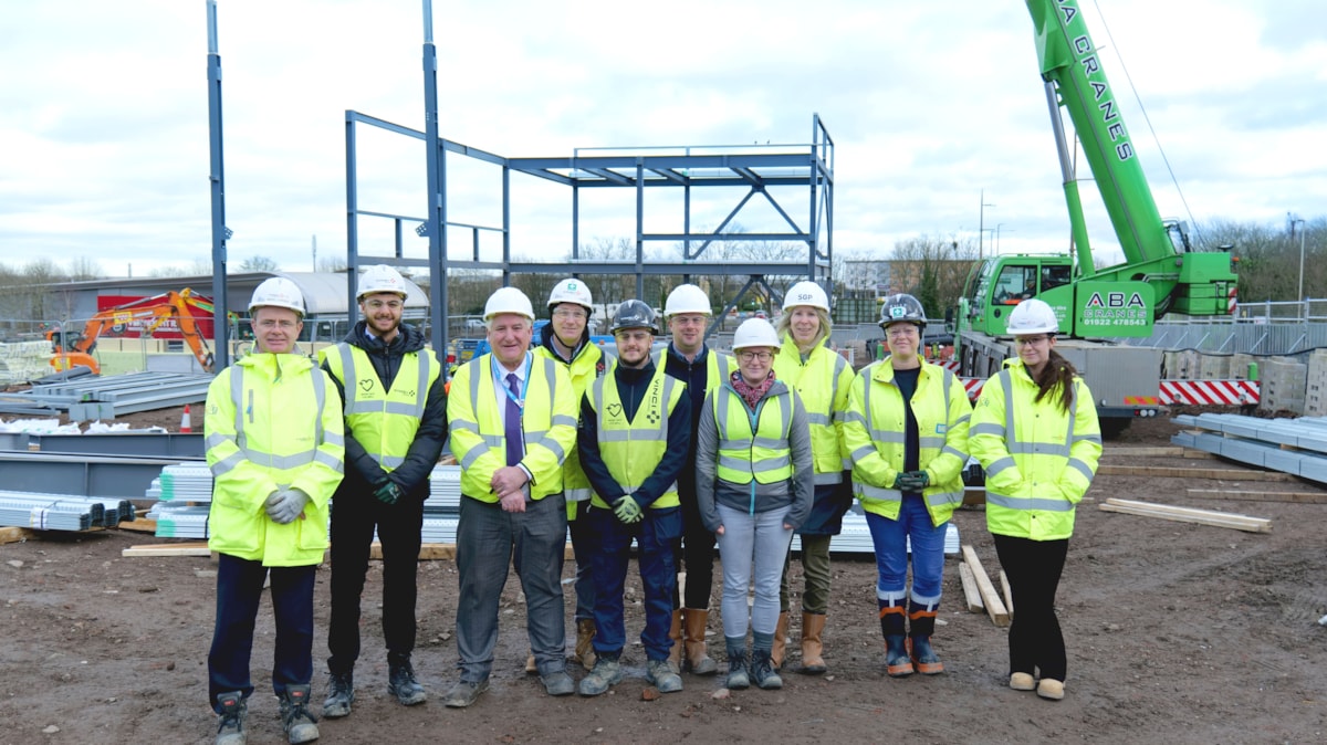 Councillor Patrick Harley and members of the Alliance team on site of Health Innovation Dudley