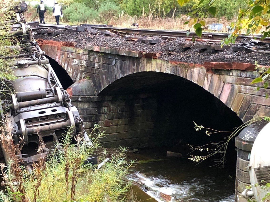 Damage to bridge over River Petteril in Carlisle after freight train derailment