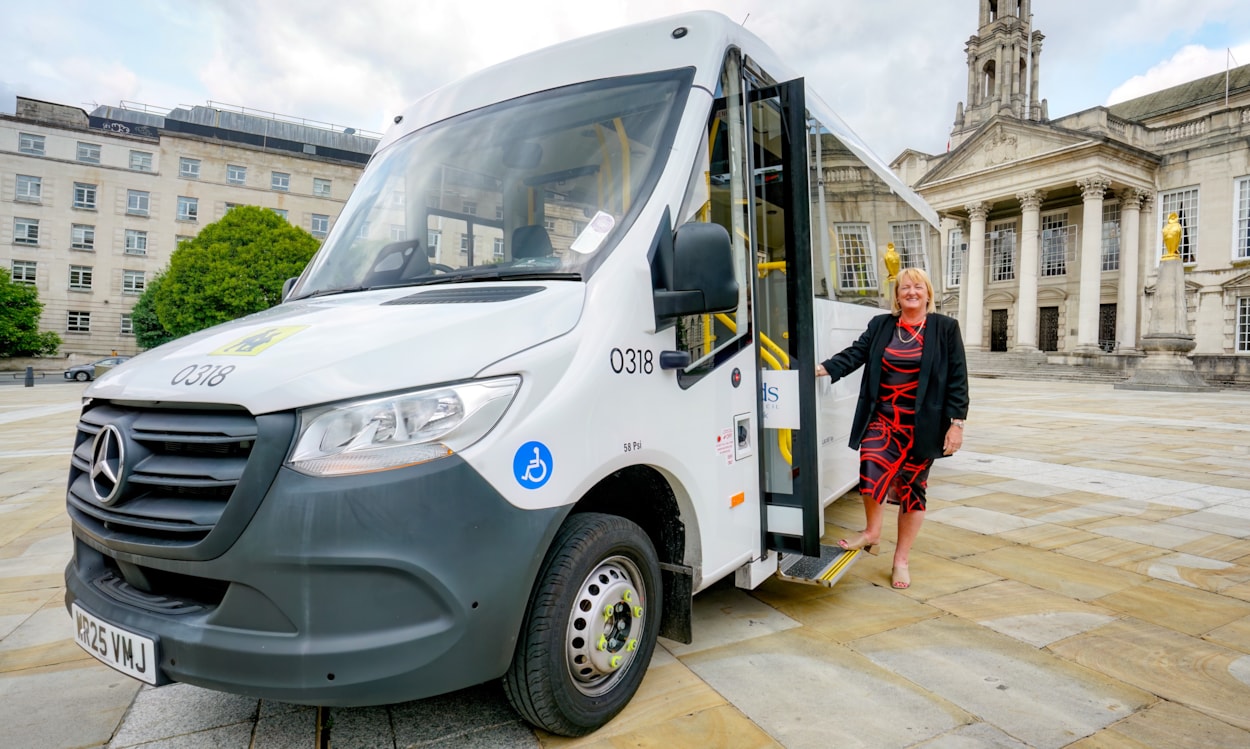 Minibuses 2: Councillor Debra Coupar (Leeds City Council’s deputy leader and executive member for resources) takes a look at one of the new Treka Mobility+ minibuses.