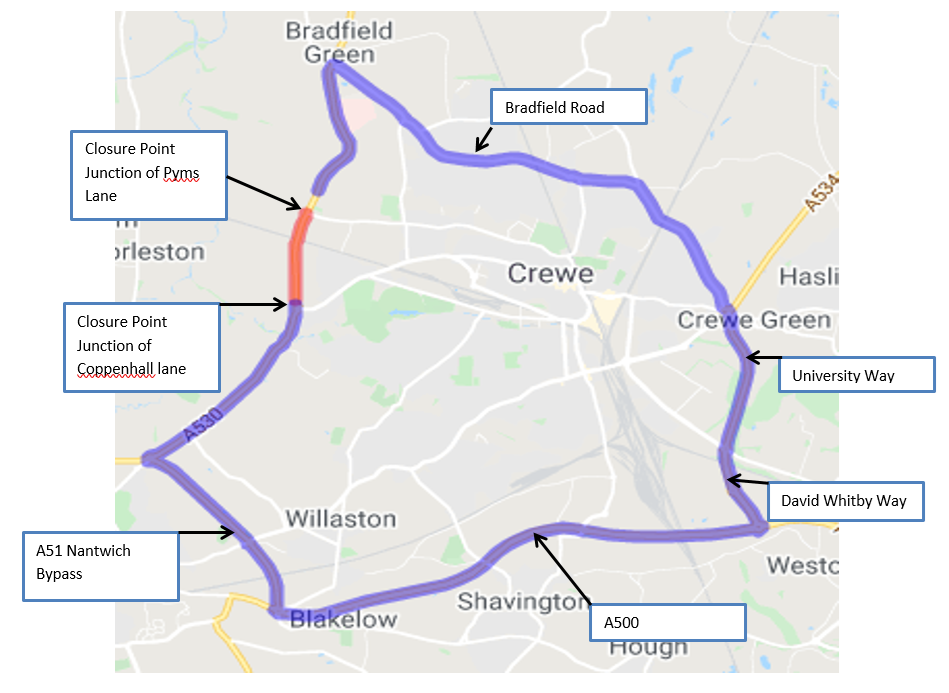 A530 Middlewich Road closure graphic