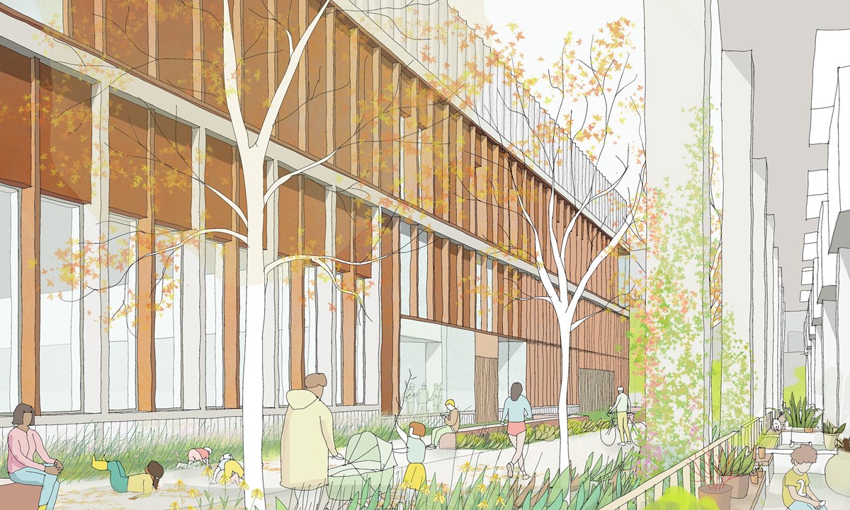 Illustrative sketch of proposed new leisure centre at the Finsbury Leisure Centre site