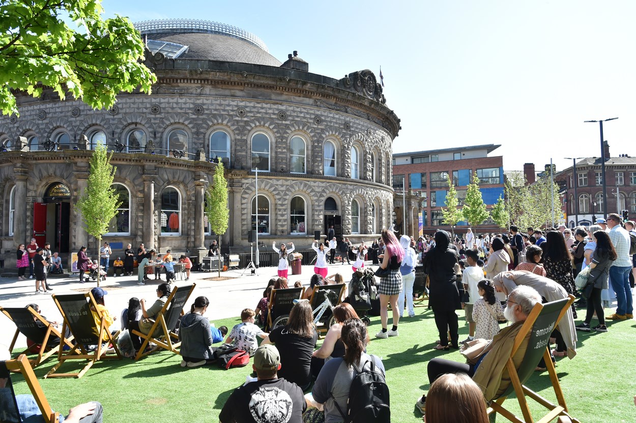 Corn Exchange 1: A free fun day at Leeds Corn Exchange to mark the completion of a new public realm scheme and a major programme of highways improvements.
