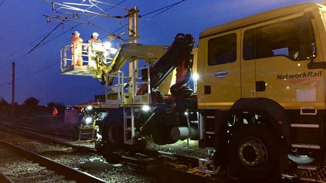 Passengers thanked for their patience during emergency West Coast main line repairs: Overhead line repairs Hest Bank 17 January 2020 1