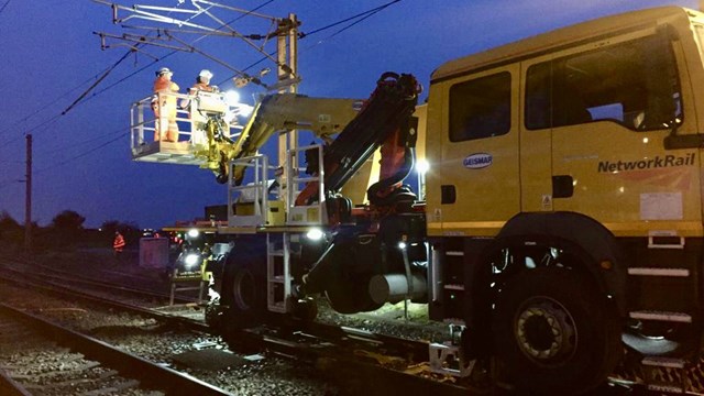 Passengers thanked for their patience during emergency West Coast main line repairs: Overhead line repairs Hest Bank 17 January 2020 1