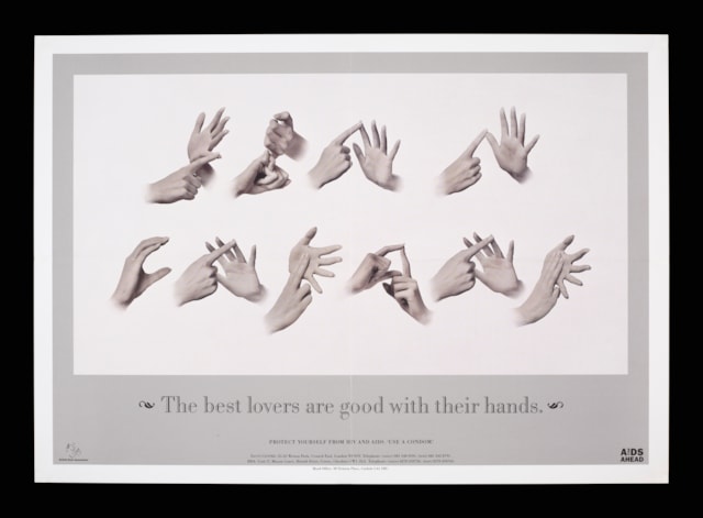 'The best lovers are good with their hands' by Harry McAuslan, issued by AIDS Ahead part of the British Deaf Association © Victoria and Albert Museum, London