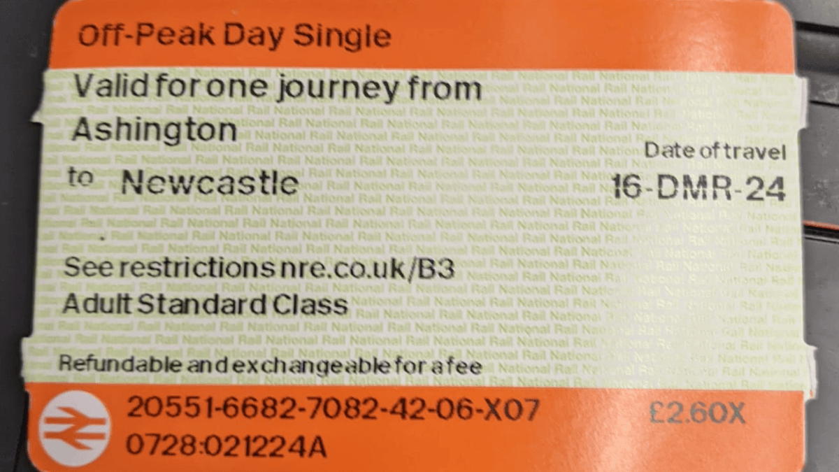 An image of a ticket for a Northumberland Line service